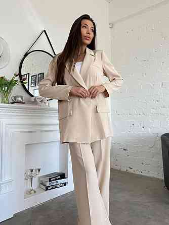 Женский классический брючный костюм двойка: пиджак и брюки креп-костюмка Беж, 46/48 Одесса