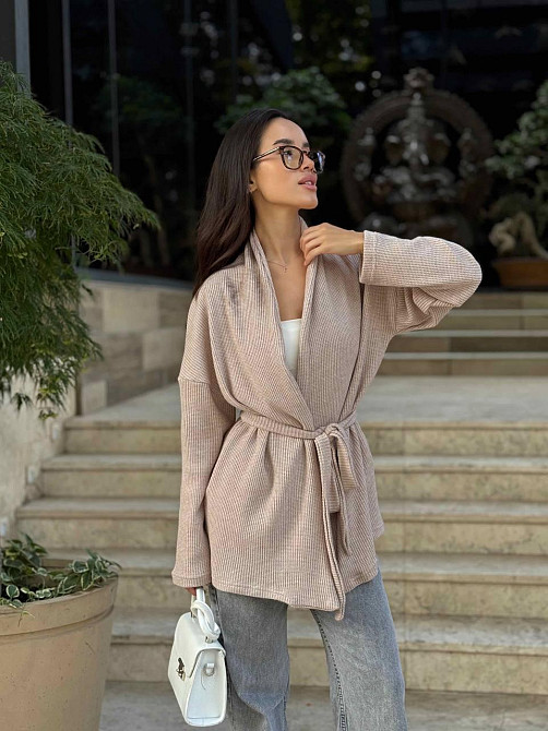 Женский теплый модный кардиган. Беж, 42/44 Одесса - изображение 2