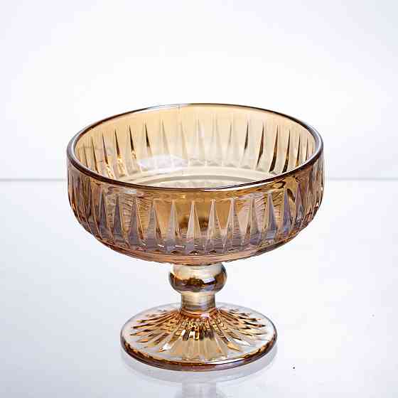 Набір креманок на ніжці 6 штук із товстого скла бурштиновий HP-19-249 Коломия