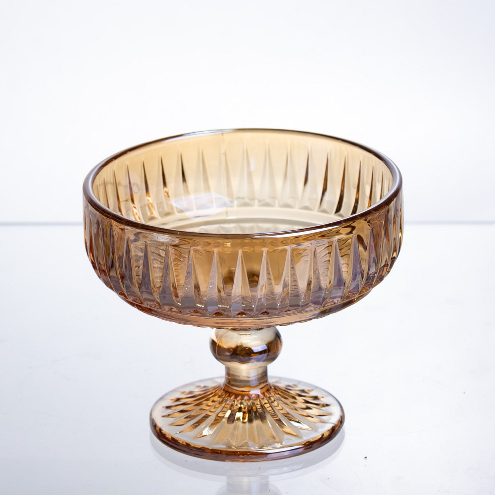 Набір креманок на ніжці 6 штук із товстого скла бурштиновий HP-19-249 Коломыя - изображение 3