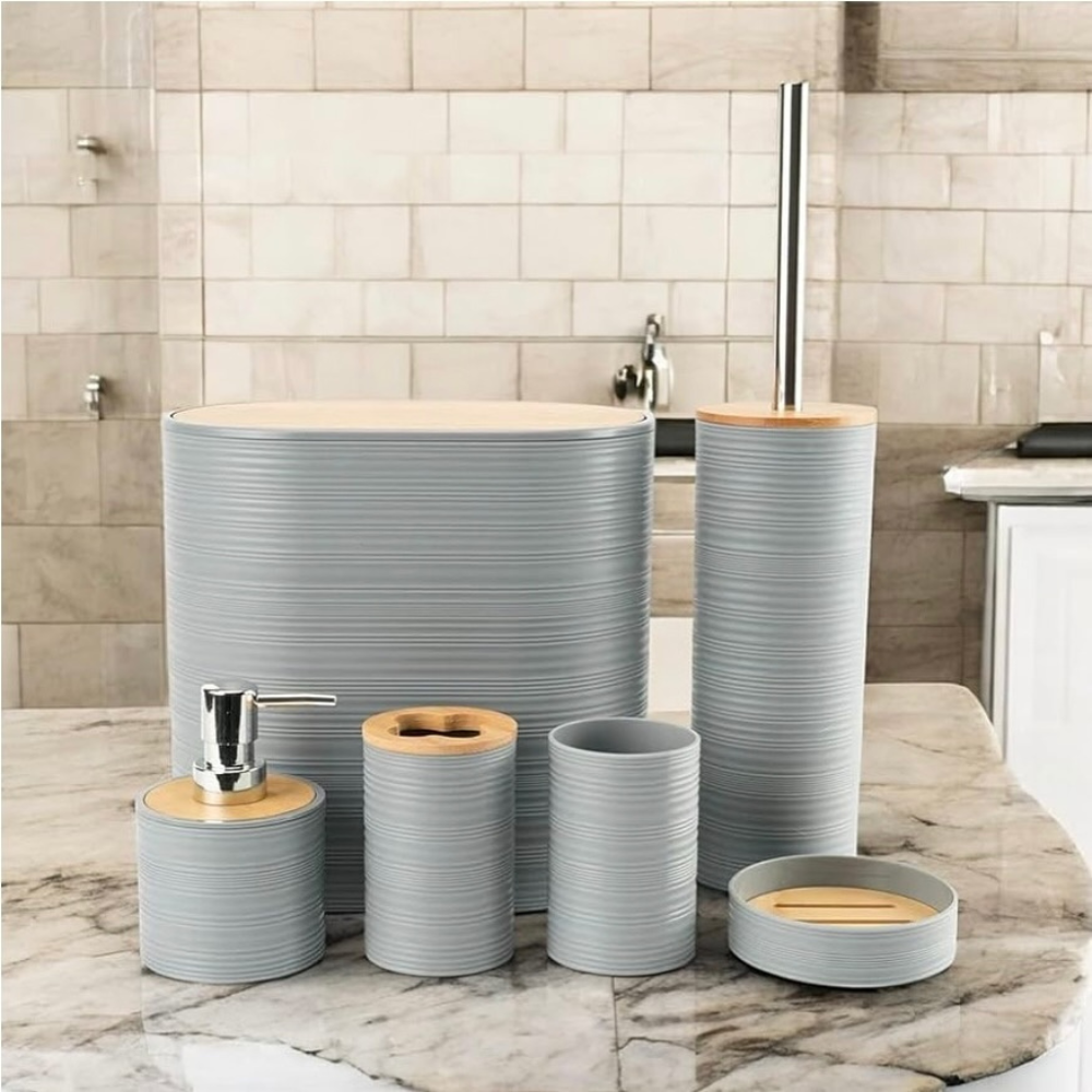 Набор аксессуаров 6в1 для ванной комнаты и душа, урна,дозатор для мыла, мыльница, стаканы,ёршик серый Каменец-Подольский - изображение 5