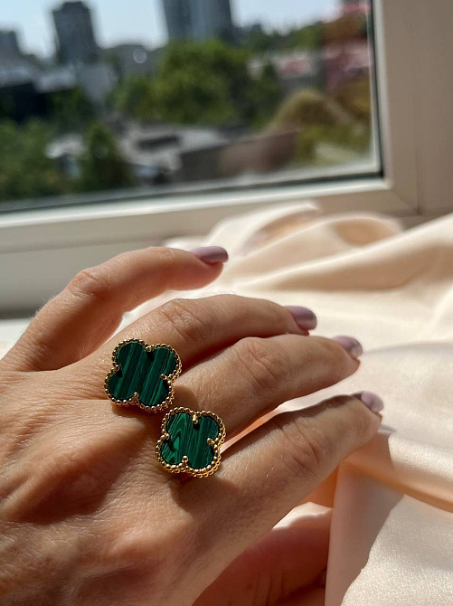 Van Cleef кольцо позолота 18 К / кольцо клевер двойное зеленое в золоте Одесса - изображение 7