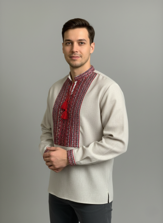 Вишиванка кольору льону із геометричним орнаментом Київ