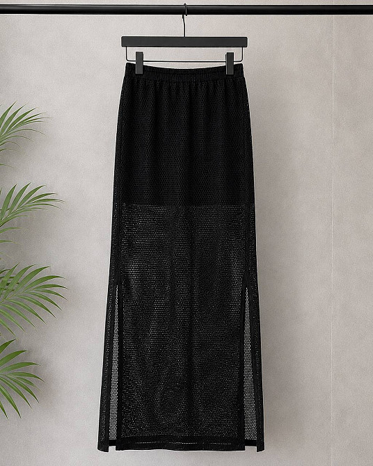 Юбка женская Mintas 2418 ажурная прозрачная макси с боковыми разрезами one size черная, черный, one size Киев - изображение 5