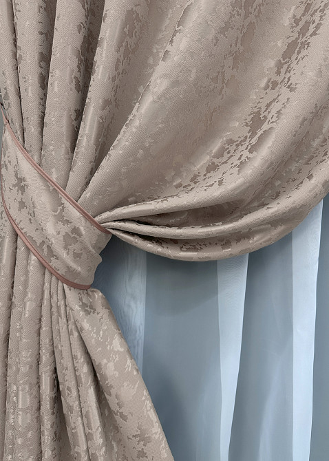 Комплект готових штор VR-Textil Льон мармур Pavliani VO № 1715ш світло-пудровий 150х275 см 2 шт (33-0615) Київ - фото 5