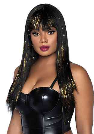 Чорна перука із золотими пасмами Leg Avenue Long bang wig with tinsel, 60 см Sex Aura Київ
