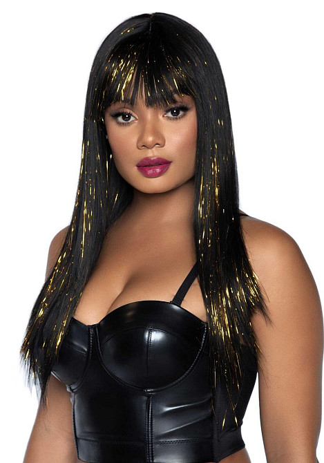 Чорна перука із золотими пасмами Leg Avenue Long bang wig with tinsel, 60 см Sex Aura Київ - фото 1