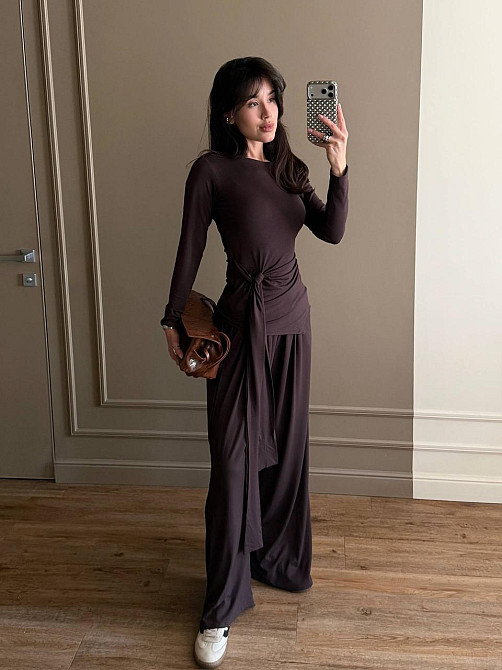 Женский стильный трендовый костюм двойка из вискозы Шоколад, 46/48 Одесса - изображение 2