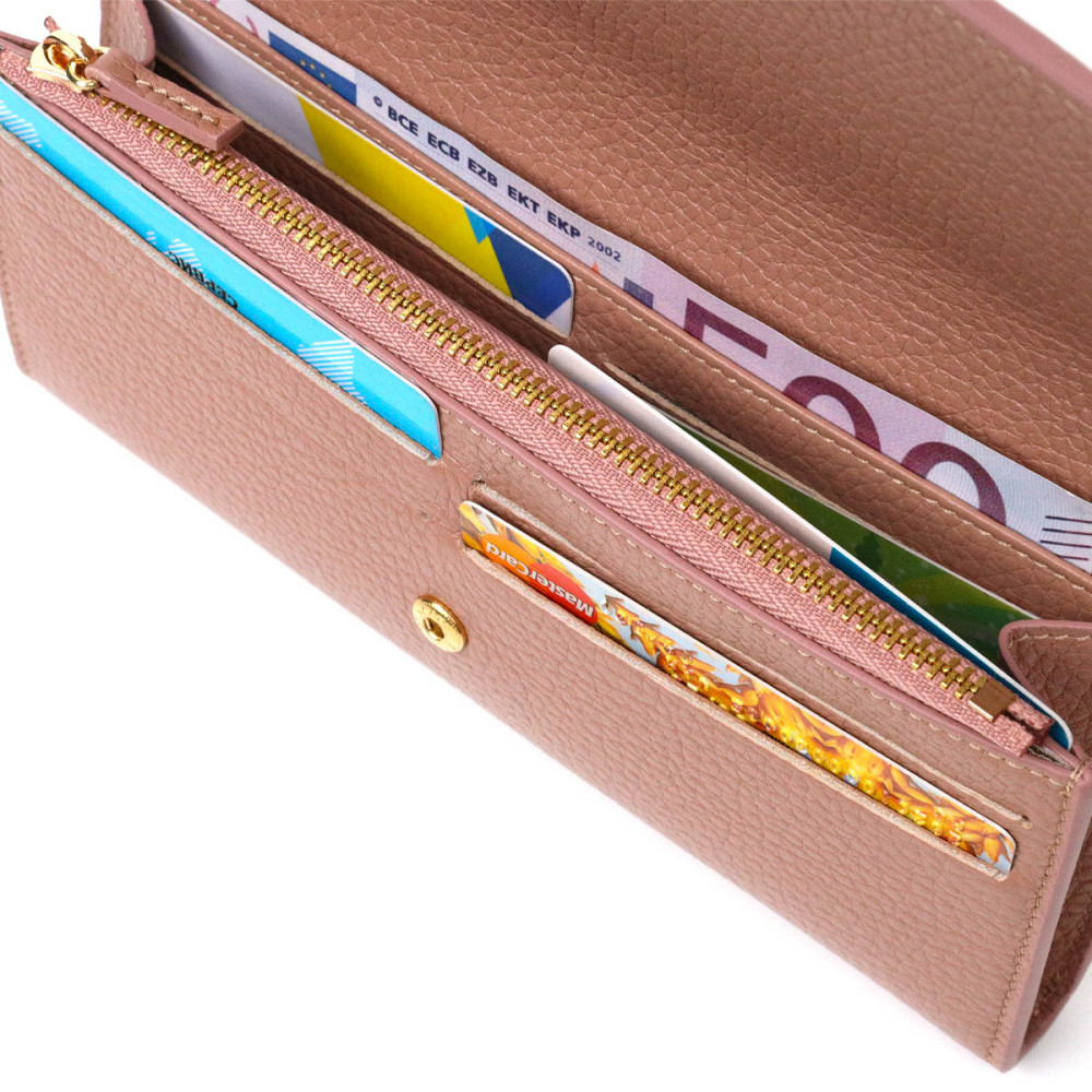 Відмінний жіночий гаманець з монетницею на блискавці з натуральної шкіри Пудровий (Tony Bellucci) Київ - фото 1