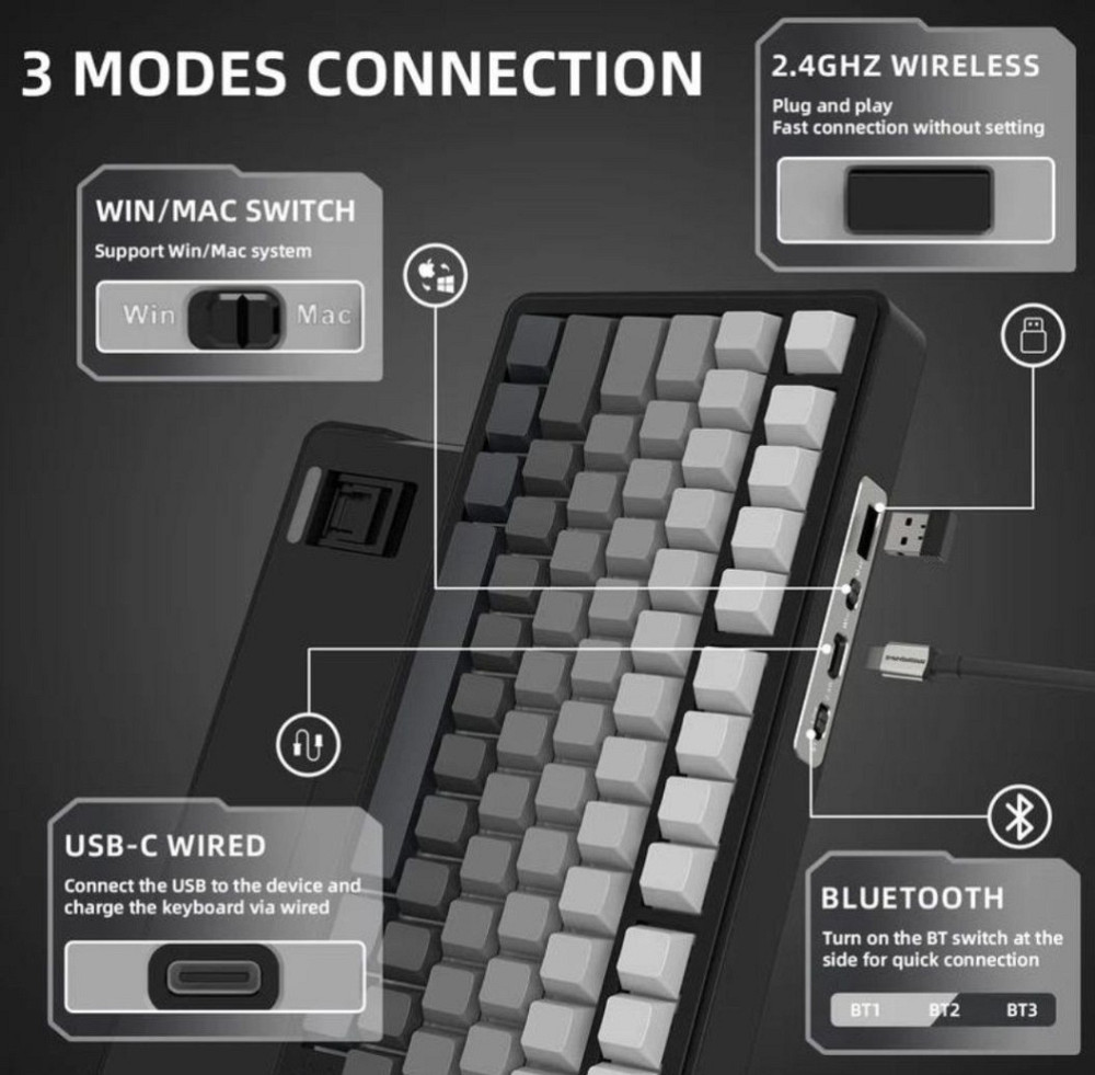 Механическая клавиатура Attack Shark X85 (Чёрно-белый градиент) Харьков - изображение 4