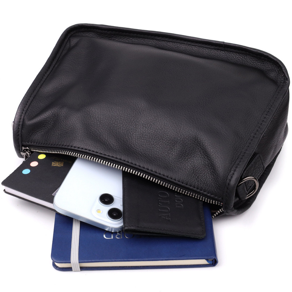 Стильна сумка на плече з натуральної шкіри Vintage 23001 Чорний Київ - фото 9