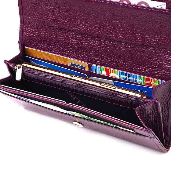 Жіночий гаманець з натуральної зернистої шкіри CANPELLINI 21630 Фіолетовий Київ