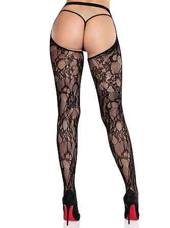 Колготки Leg Avenue Rose Lace Crotchless Tights with Open One Size Black Sex Aura Киев