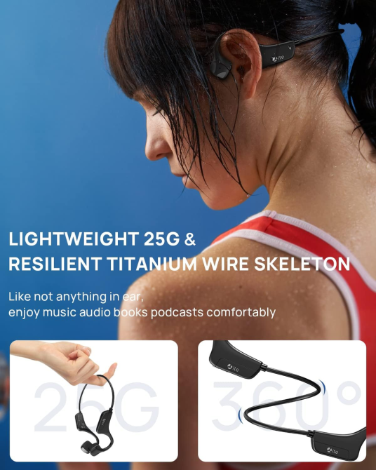 Беспроводные наушники с костной проводимостью Bluetooth 5.2, Open-Ear, до 8 часов, микрофон, IP54, 25 г, для спорта Киев - изображение 16