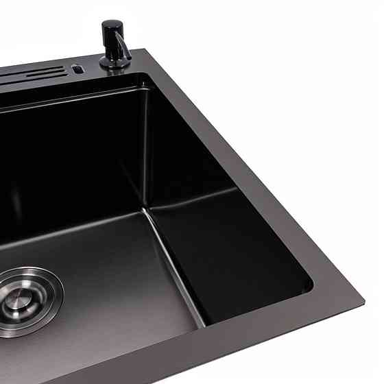 VALESO Кухонна мийка 50*50 PVD чорна VALESO Handmade з підставкою для ножів (сифон круглий, 3,0 Киев