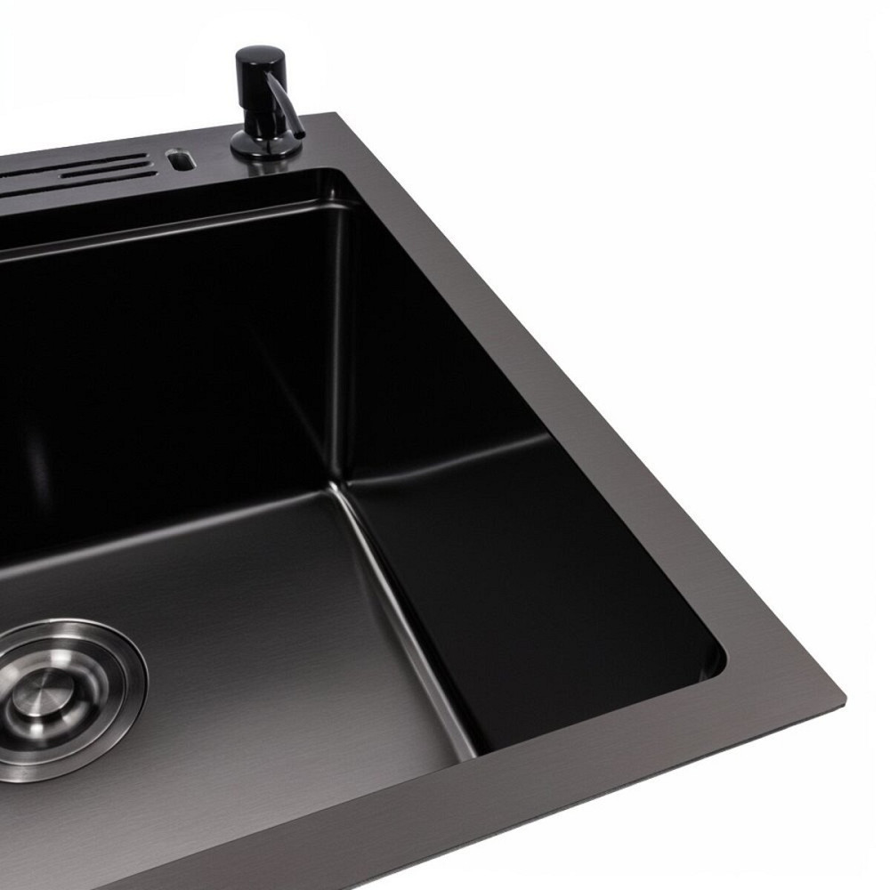 VALESO Кухонна мийка 50*50 PVD чорна VALESO Handmade з підставкою для ножів (сифон круглий, 3,0 Київ - фото 3