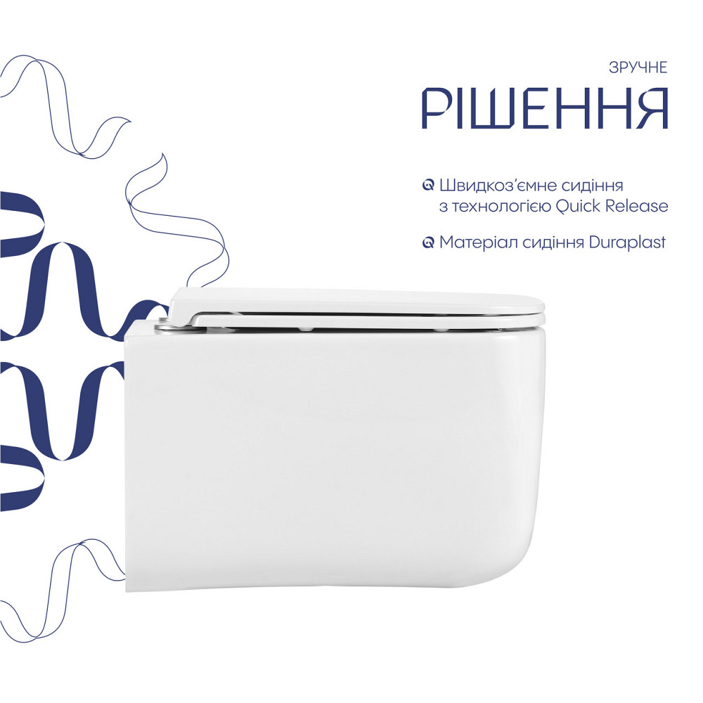 Унітаз підвісний Qtap Gemini Ultra Quiet 485×340×350 мм, White, із сидінням Slim Duroplast / Soft-close / Quick Release Київ - фото 4