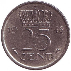 Монета 25 центов. 1948 год, Нидерланды. Полтава - изображение 1