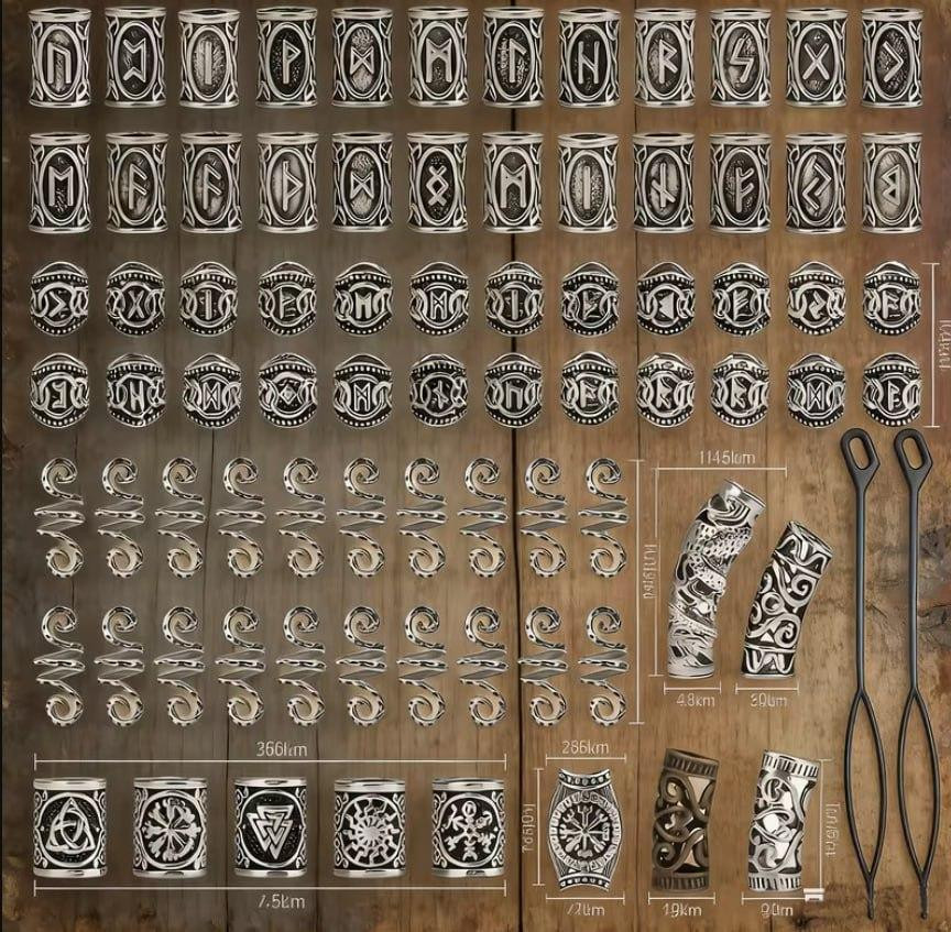 Набір намистин з рунами 80 шт металеві бусини для браслетів кулонів амулетів волосся дредів косичок Київ - фото 1