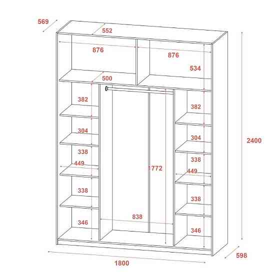 Шкаф купе Doros G-Caiser Кашемир/Кашемир 1 ДСП/1 зеркало 3 части 180х60х240 (42005321) (DRS-012237) Львов