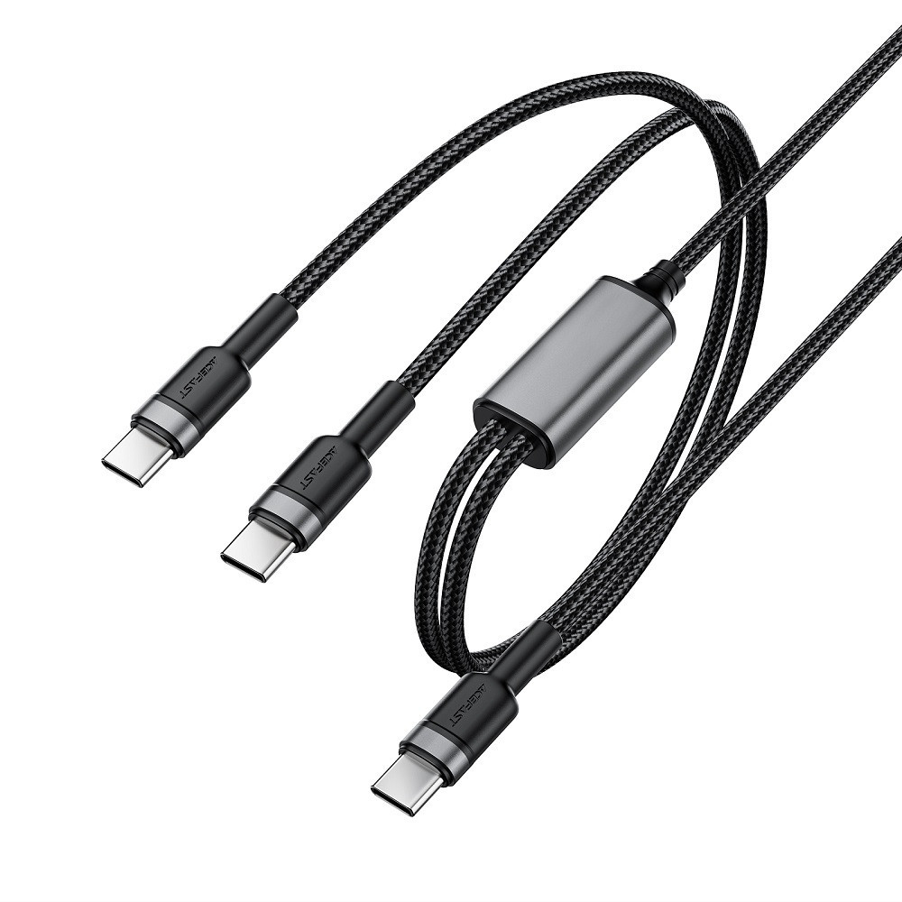 Кабель ACEFAST C22-02 USB-C to 2*USB-C 100W aluminum alloy charging data cable Black Киев - изображение 3