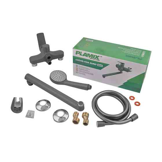 Змішувач для ванни Plamix Lucas-006 Euro SET Graphite (з шлангом, лійкою та кронштейном.) (Колір графіт) (PM6101)   ( 26730 ) Харьков