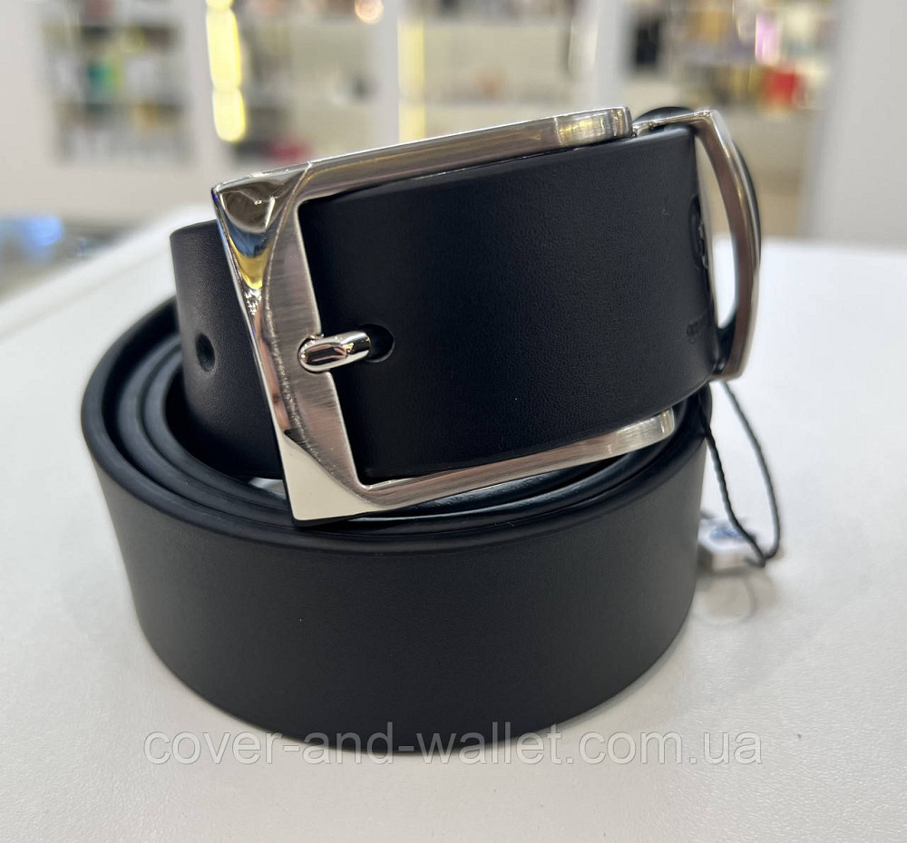 Стильний шкіряний ремінь для ділового чоловіка чорного кольору 35мм Grande Pelle Ricco Київ - фото 10