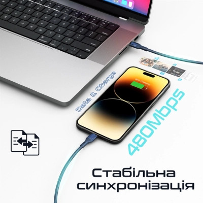 Дата кабель USB-C to Lightning 1.2m 27W PD FletchLink-CI blue Promate (fletchlink-ci.blue) Винница - изображение 5