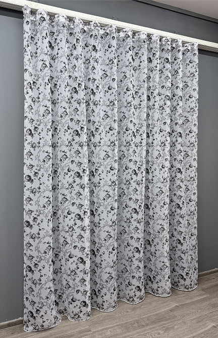 Тюль VR-Textil 909т Flora Батист Білий з чорно-білим 200х270 см (42-1165) Київ - фото 3