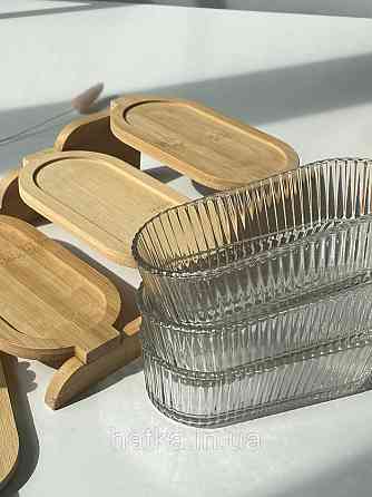 Набір для зберігання "Три ведмеді" скляна з бамбуковою кришкою та підставкою 350 мл Київ