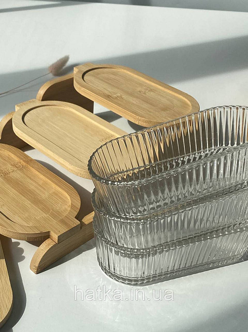 Набір для зберігання "Три ведмеді" скляна з бамбуковою кришкою та підставкою 350 мл Київ - фото 3