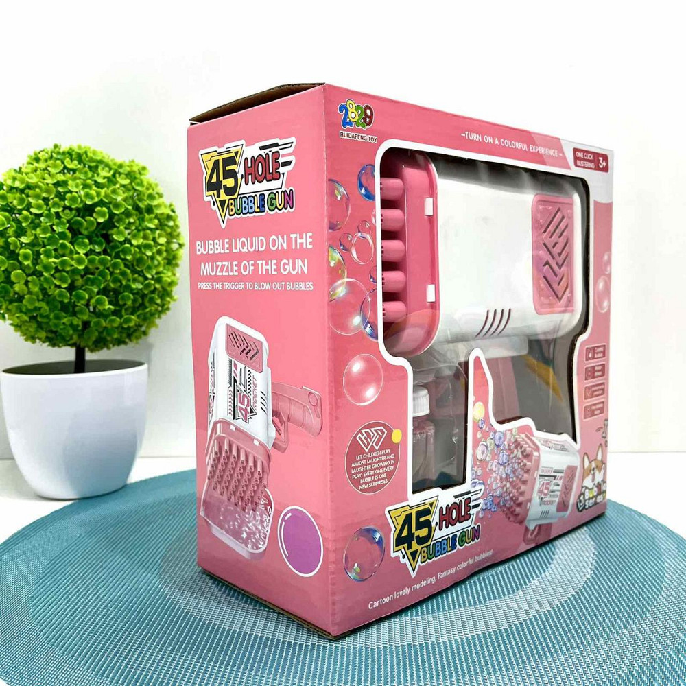 Пістолет для запуску мильних бульбашок 45 отворів 17 см Рожевий (2023-58A) Чернігів - фото 3