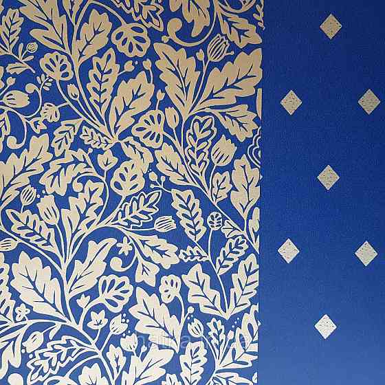 Шпалери вінілові на флізелін Caselio Mystery 0.53х10 м яскраві листя дубок золотисті на темно синьому Київ