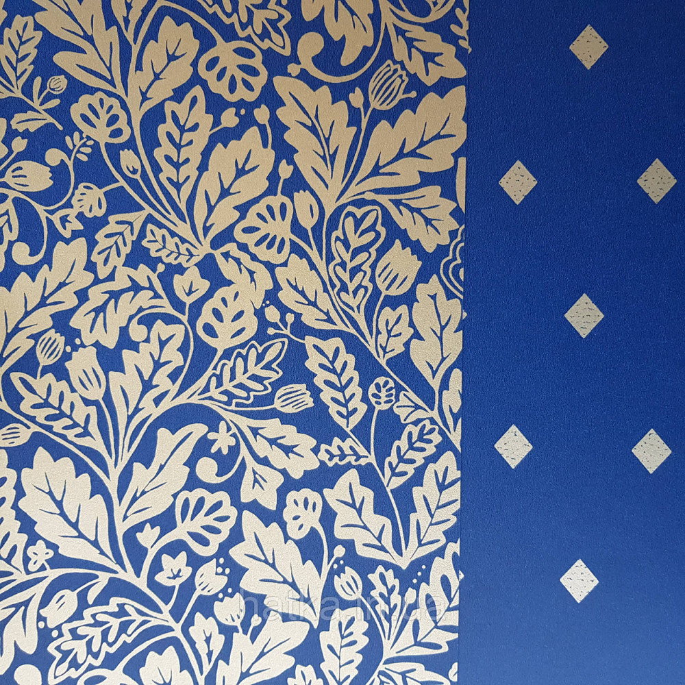 Шпалери вінілові на флізелін Caselio Mystery 0.53х10 м яскраві листя дубок золотисті на темно синьому Київ - фото 3