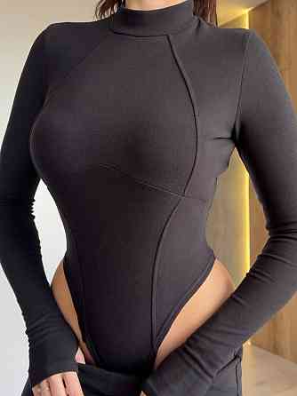 Женский повседневный термо костюм двойка: боди и лосины из ткани пума Черный, 44/46 Одесса