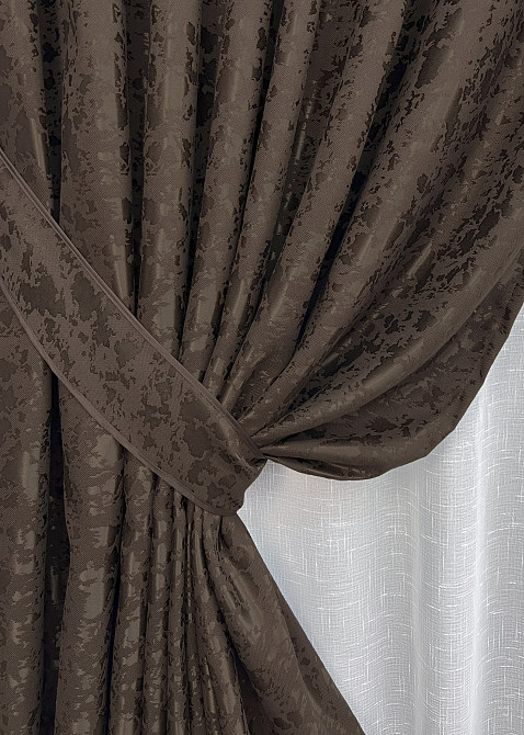 Комплект готових штор VR-Textil Льон мармур Pavliani ХО № 1910ш Венге 150х270 см 2 шт (33-1315) Київ - фото 5