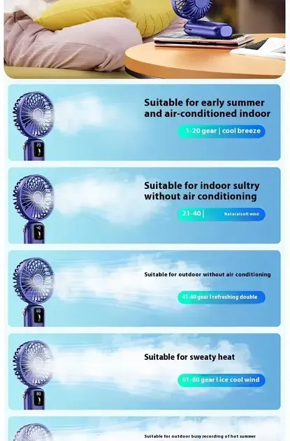 Портативный мини вентилятор Mini fan AND892 с подставкой для телефона и дисплеем Коломыя - изображение 6