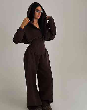 Жіночий стильний трендовий костюм-трійка петля Шоколад, 46/48 Одеса