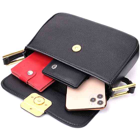 Сумка лаконічна з жорстким каркасом з натуральної шкіри Vintage 22391 Чорна Київ