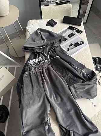 Женский утепленный велюровый костюм двойка на меху Графит, 42/46 Одесса