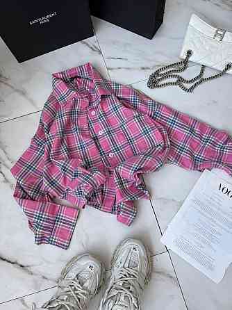 Женская стильная оверсайз рубашка в клетку фланель 100% коттон Розовый Одесса