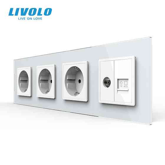 LIVOLO Розетка чотиримісна комбінована Силова Інтернет ТБ Livolo білий скло (VL-C7C3EU1C1V-11) Коломия