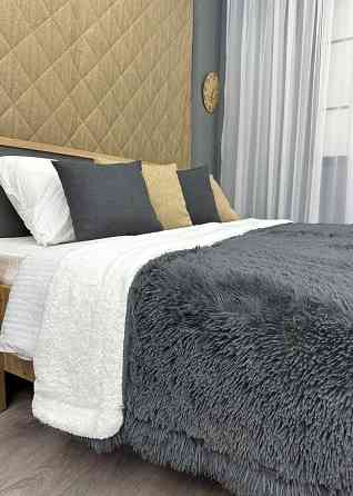 Плед-покривало 200х230 см (+-10см) Травка на овчині колір графітовий з білим (87-219) Київ