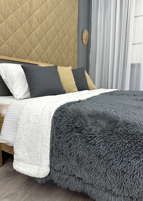 Плед-покривало 200х230 см (+-10см) Травка на овчині колір графітовий з білим (87-219) Київ - фото 2