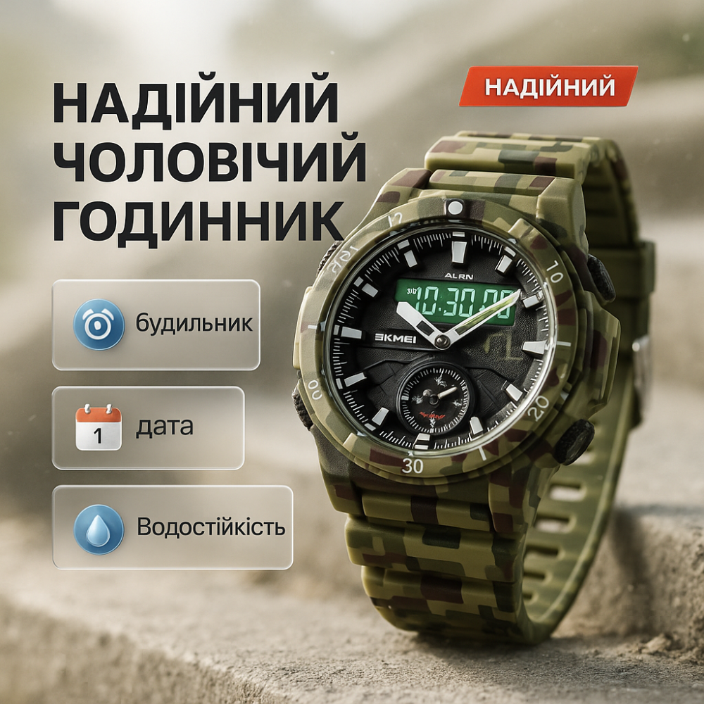 Тактичний армійський годинник водонепроникний SKMEI 2355CMGN, Якісний чоловічий тактичний годинник YT-68 Львів - фото 4