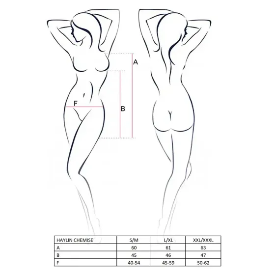 Прозора сорочка з декольте Passion HAYLIN CHEMISE S/M, black, трусики, квітковий візерунок Львов