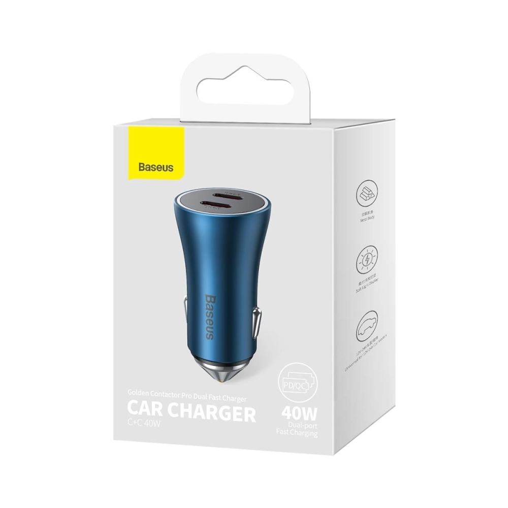 Автомобильное зарядное устройство Baseus Golden Contactor Pro Dual Fast Charger Car Charger C+C 40W Blue Одесса - изображение 2