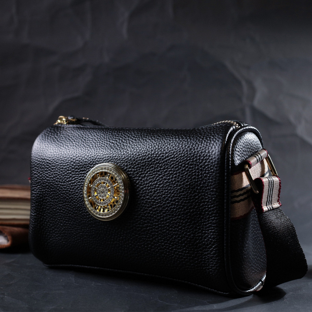 Женская сумка с украшением из натуральной кожи Vintage 22262 Черная Киев - изображение 9