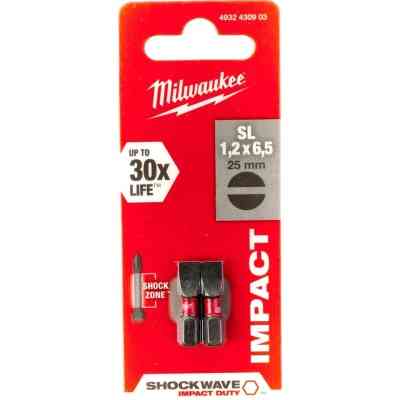 Набор бит Milwaukee SHOCKWAVE, SL1,2x6,5, 25мм, 2шт (4932430903) Винница