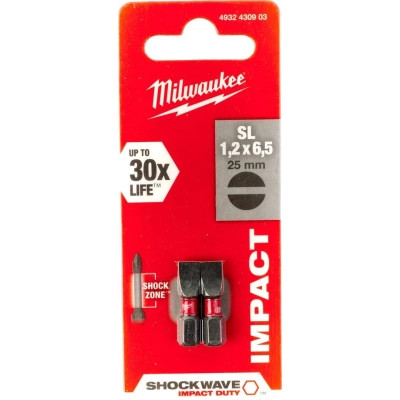 Набор бит Milwaukee SHOCKWAVE, SL1,2x6,5, 25мм, 2шт (4932430903) Винница - изображение 3